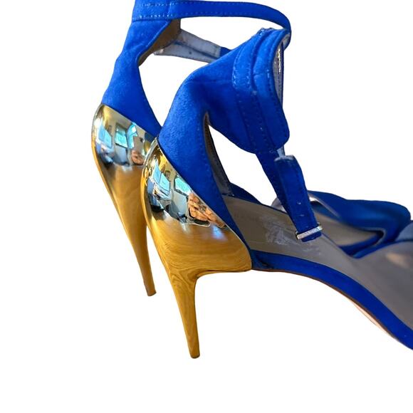 Zara Size 8.5 Basic Collection Strappy Blue Suede with 3 inch Gold Heels - Picture 5 of 7